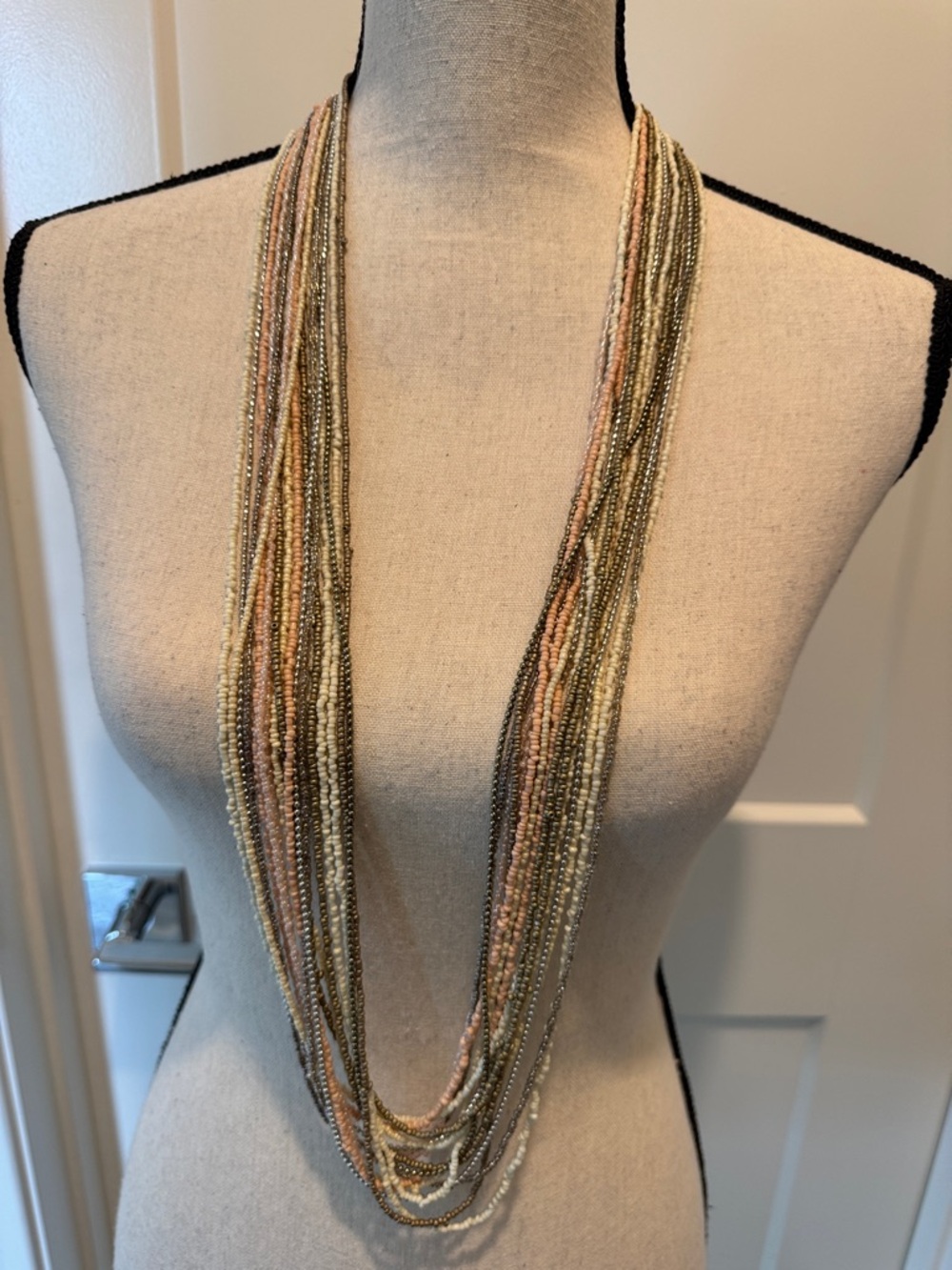Chico's Multi-Strand Beaded Necklace in Gold and Blush